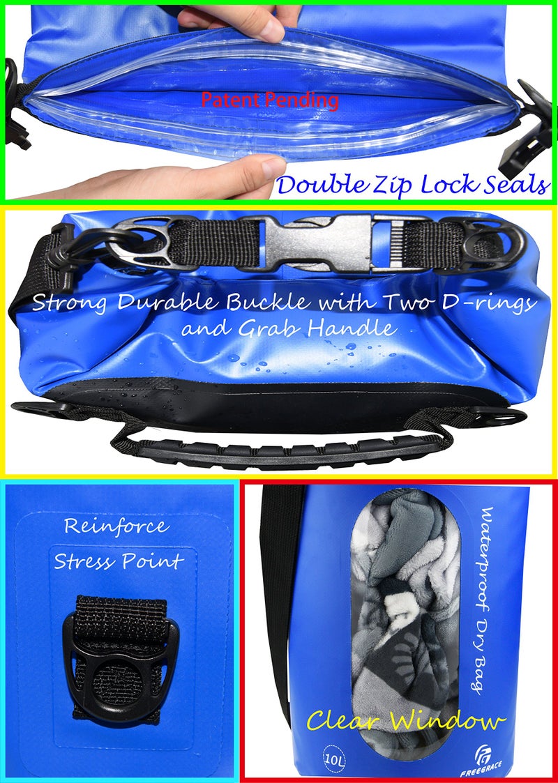 Freegrace Waterproof Dry Bags Set of 3 Dry Bag with 2 Zip Lock Seals & Detachable Shoulder Strap, Waist Pouch & Phone Case - Can Be Submerged Into Water - for Swimming (Navy Blue(Window), 20L) - Image 3